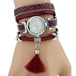 Gnova Platinum Fashion часы Для женщин классический браслет серебряный оригинальный Дизайн кисточкой кулон Наручные часы кожа Винтаж A721