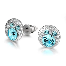 2017 New Blue Crystal Stud Earrings For Women Round Studs Fashion Jewelry Free Shipping