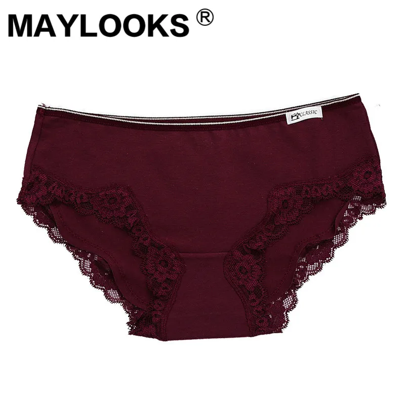 Maylooks Low waist cotton women's briefs No traces of hip lace side large size underwear Sexy