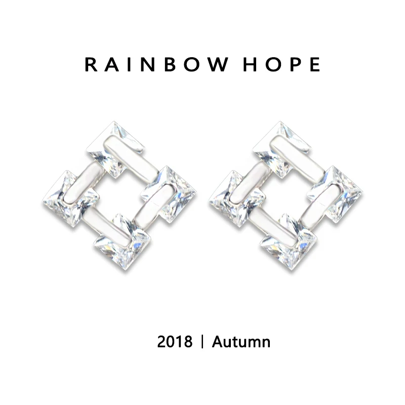 

High-quality Cute small Square stud earrings for women dating Cubic Zirconia S925 silver needle fashion jewelry Korean earrings