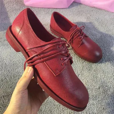

Shoes woman2018 new leather retro small shoes round head with dirty shoes single handmade casual flat luxury brand designer