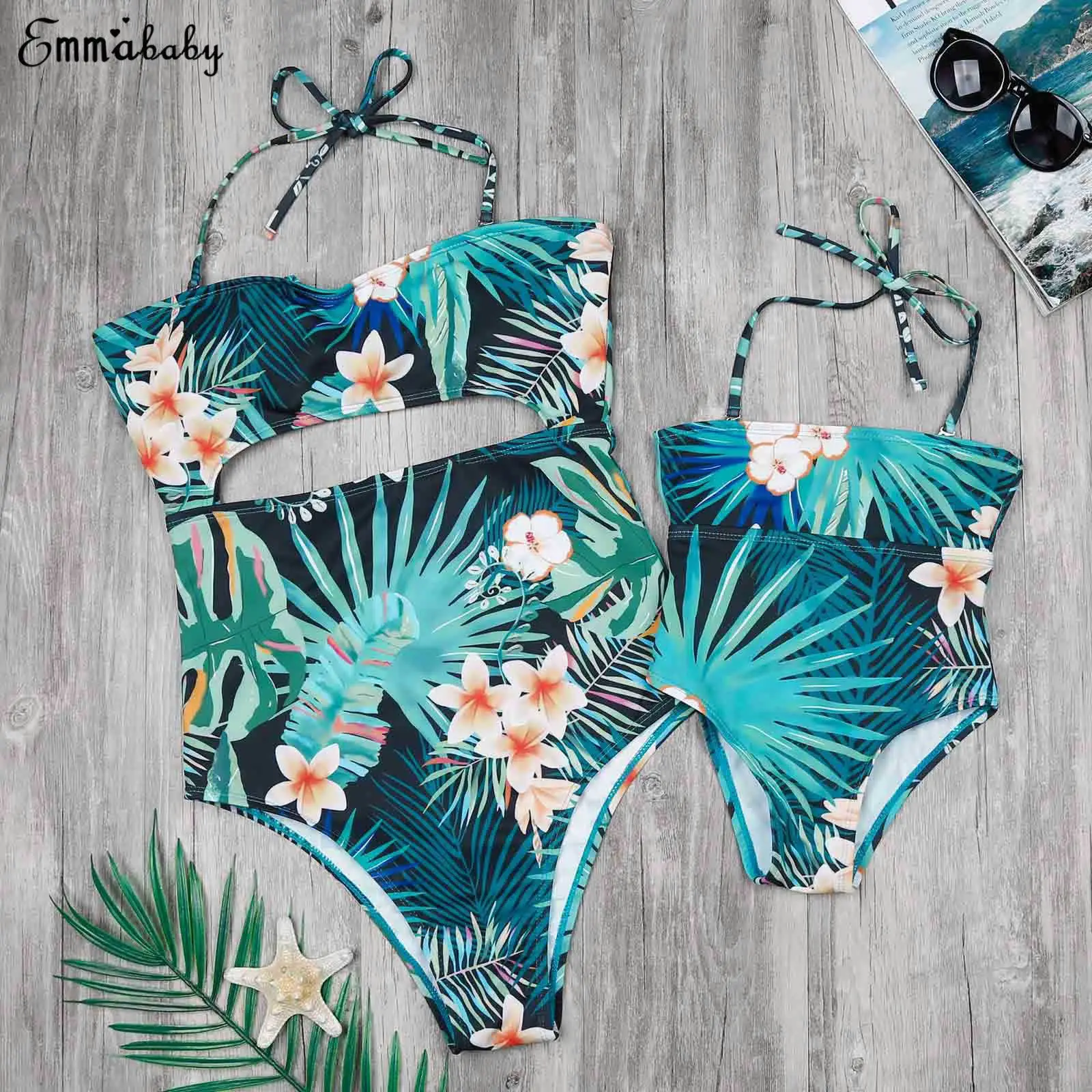 

Family Matching Women Kid Baby Girl Floral Printed Bikini One-Piece Suits Bathing Suit Swimwear Swimsuit Bandage Beachwears