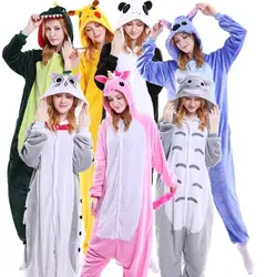 Зимние теплые женские пижамы с животными цельные Мультяшные кигуруми с длинным рукавом Пижама с капюшоном onesie для взрослых