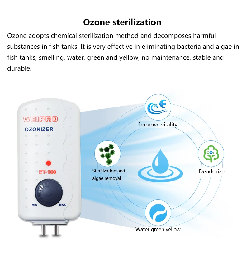 Регулируемый аквариумный озонатор аквариум генератор озона стерилизации WEIPRO ET-25 ET-50 ET-100 ET-200