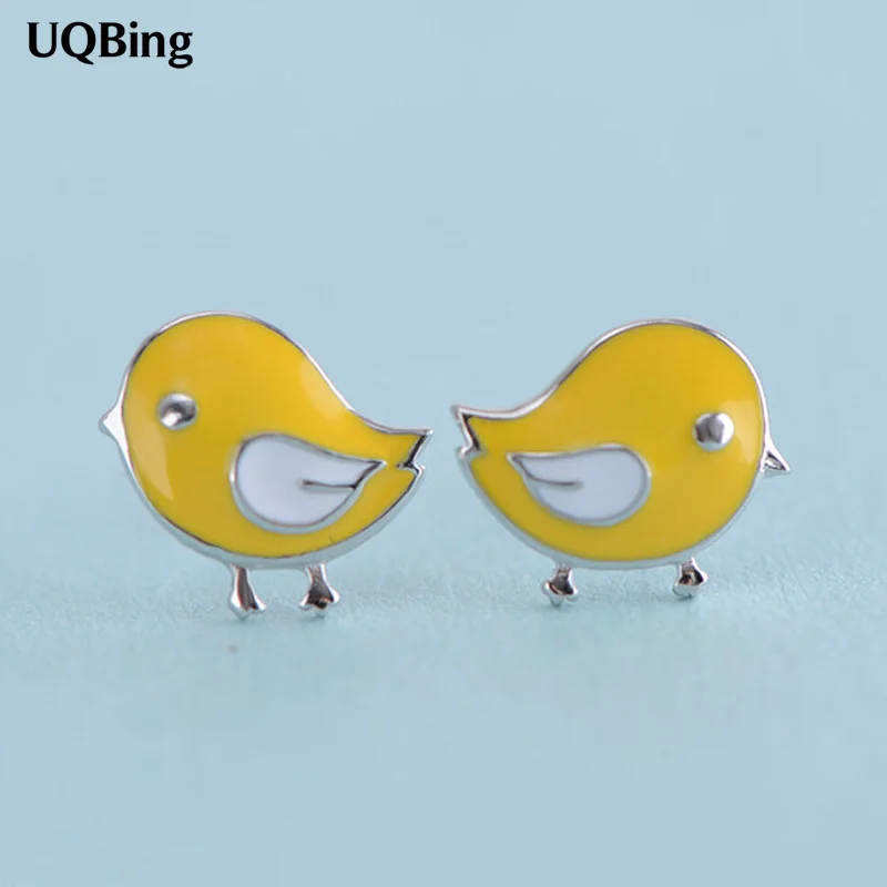 Silver ColorStud Earrings Cute Yellow Bird Stud Earrings Jewelry