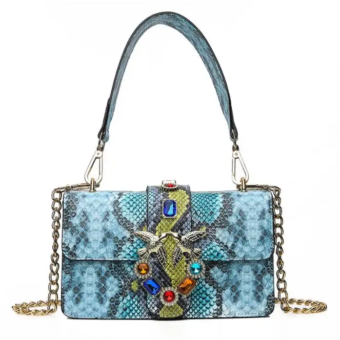

Best selling 2019 Europe and the United States new snake pattern small square bag fashion embossed ladies shoulder bag handbag