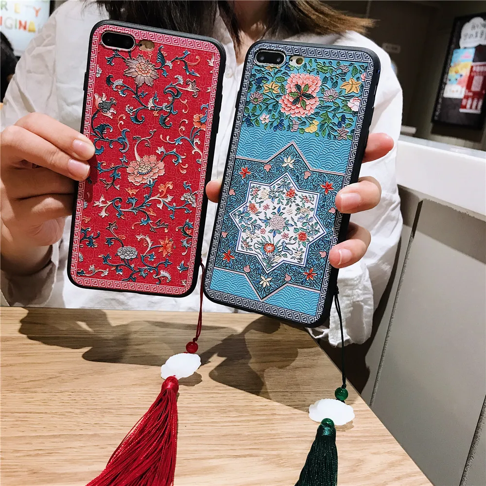 3D Relief Retro Fashion Flower Tassel Phone Case for Iphone X XR Xs MAX Full Protection Silicone Cover 7 8 6 6s Plus |