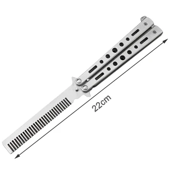 Billige Edelstahl Messer Klapp Kamm Styling Werkzeuge Barber Shop Bart Kamm Schmetterling Stil Salon Professional Bart Kämme