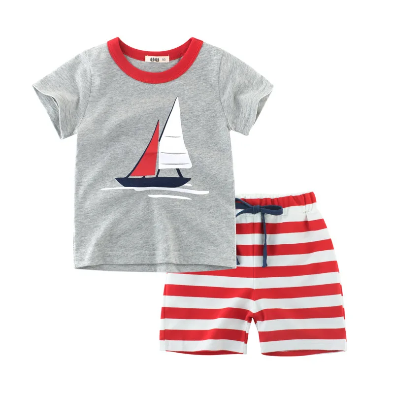 

2019 New Baby Boys Sets Summer Children's Clothes Cartoon Short Sleeve T Shirt + Striped Shorts Pants Cotton Sports Suit 2-7Y