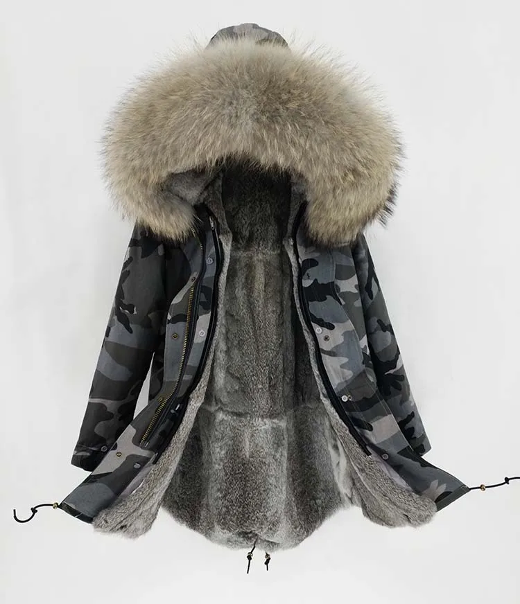 Mao KongLong парка зимняя куртка женские парки пальто из натурального меха натуральный мех енота капюшон Подкладка из натурального кроличьего меха Роскошная уличная одежда - Цвет: Rabbit fur liner C