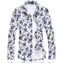 2017 Mens Florales Camisa M-5XL 6XL 7XL Camisas Hombres Camisas de Vestir Camisas Hombre camisa Masculina Sociales C6170