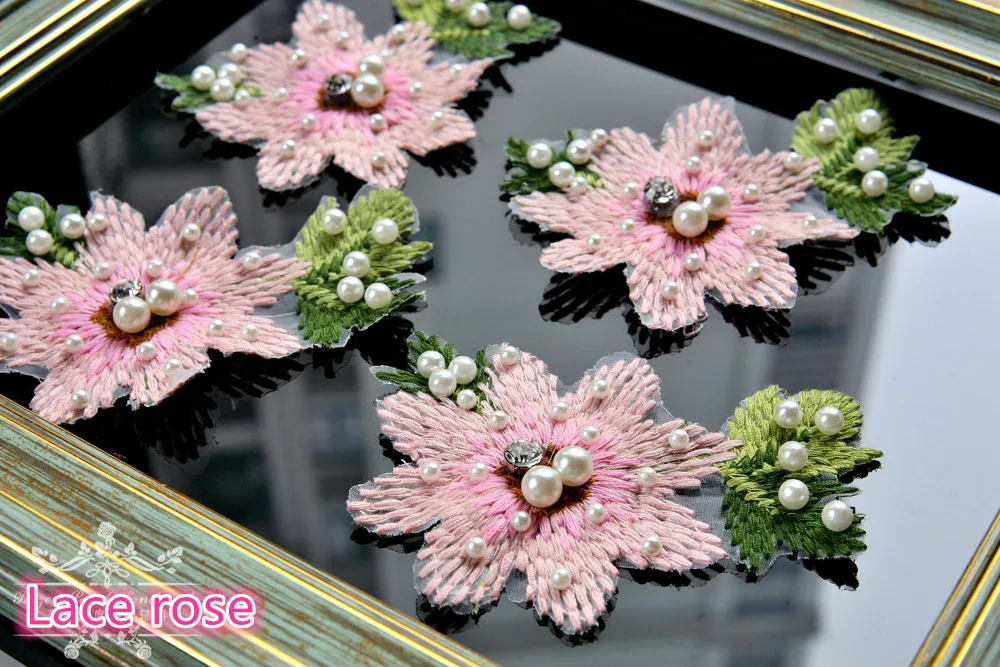 

Sequins pink flower pearl bead crystal patches Shoes Bags applique decoration sewing on patch Clothing accessories Apparel