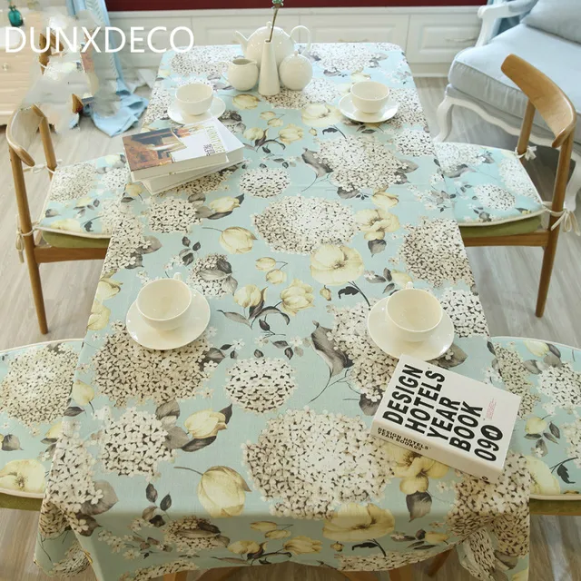 Dunxdeco Tablecloth Linen Cotton Table Cover Fabric French Country Dunxdeco Tablecloth Linen Cotton Table Cover Fabric French Country Style Hydrangea Flora Garden Party Decoration
