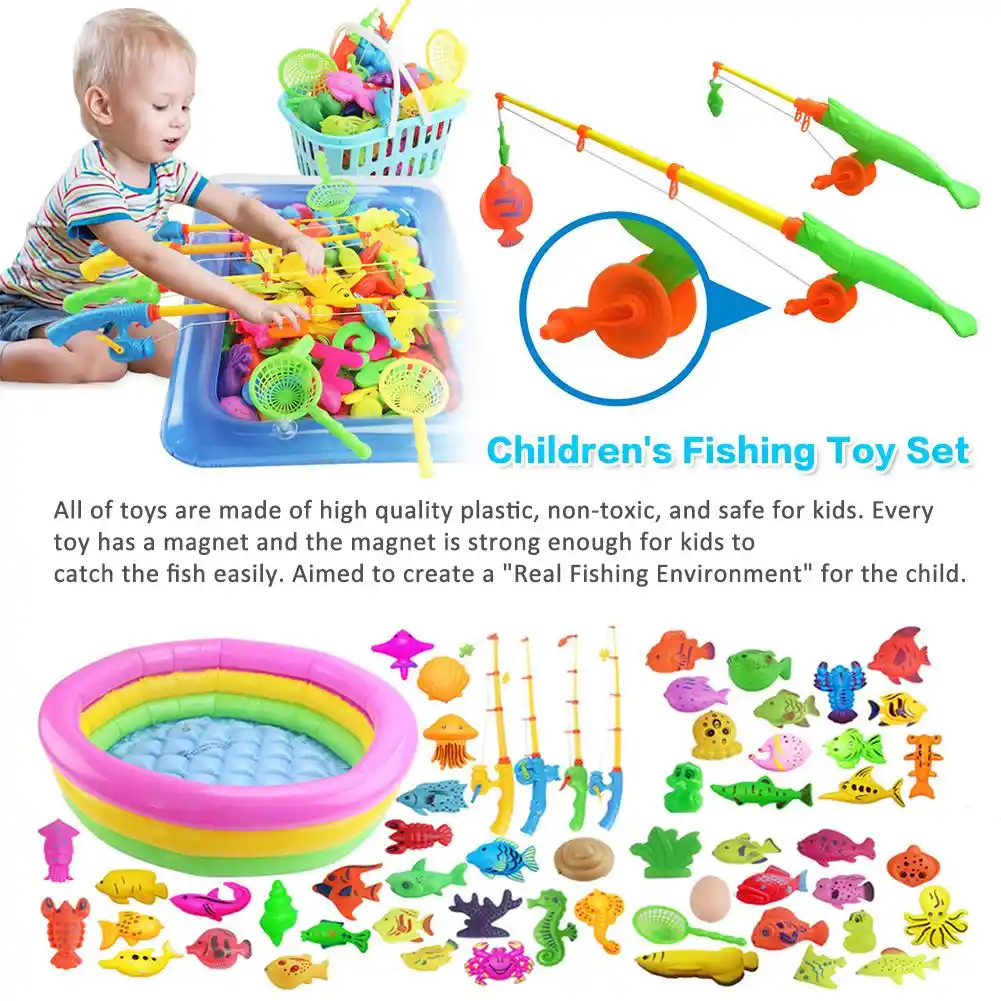 ZOYLINK 16PCS Juego de juego de pesca para ni/ños Juego de juguete de pesca magn/ético de dibujos animados Juego de juguete de agua para piscina