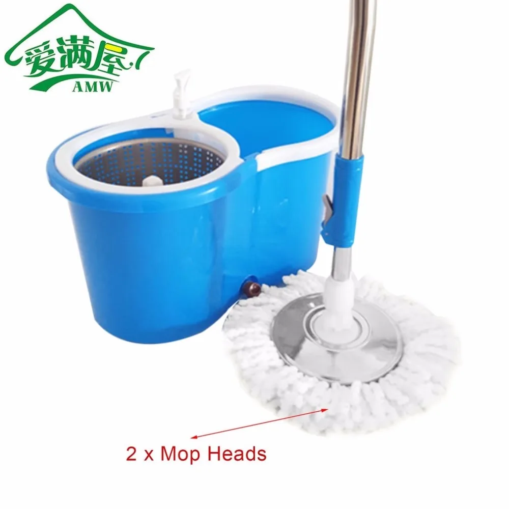 

AMW 360 Rolling Magic Floor Spin Mop Hands-free Spin Mop Bucket Set Foot Pedal Rotating Floor Mop with 2 Microfiber Mop Heads