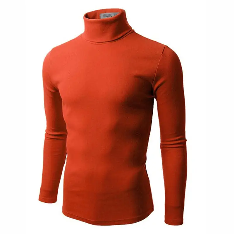 Мужской Повседневный свитер, свитера с длинными рукавами, мужская вязаная туника с высоким воротником, однотонный цветной трикотаж, топы 005 - Цвет: Orange