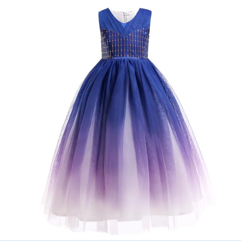 Высококачественное изысканное свадебное платье для девочек с градиентными бусинами; детское элегантное кружевное платье с длинными цветами для девочек Одежда для танцев; WG2021 - Цвет: Navy blue