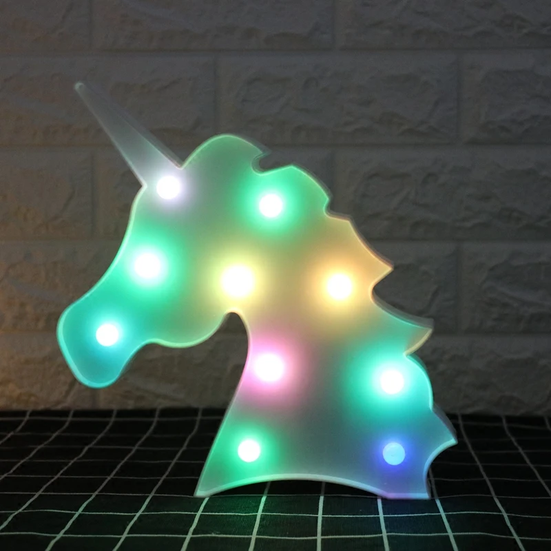Creative Colorful Unicorn Head LED Night Light Up 3D Table Lamp Kids