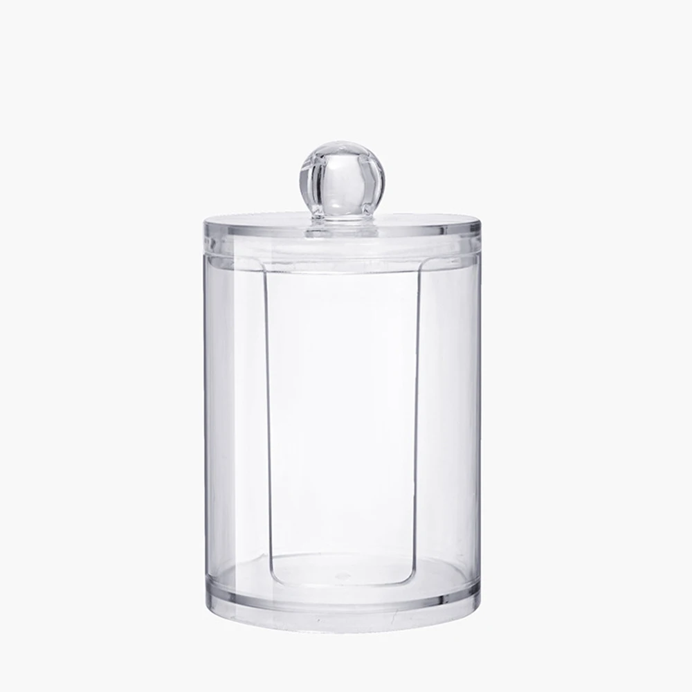 

Creative Acrylic Cotton Swabs Box Holder Transparent Cosmetic Remove Cotton Storage Round Makeup Organizer Case High Quality