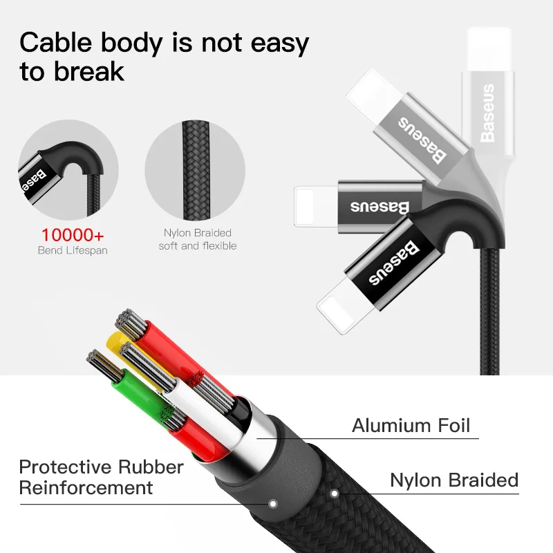 Baseus iluminación LED cargador Cable para iPhone 7X8 Cable USB para iPhone iPad de carga rápida Cable cargador móvil cable de datos del teléfono