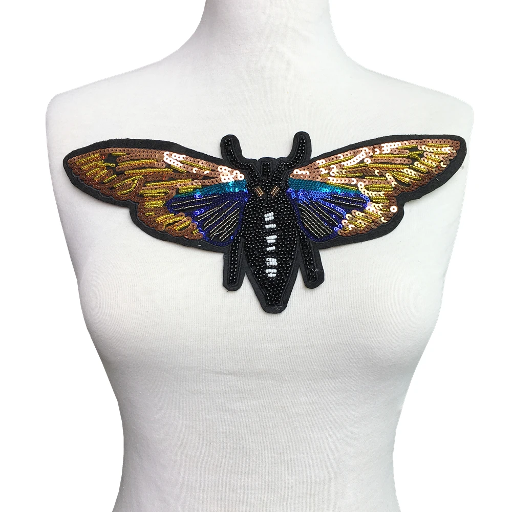 2pc Sew On Beaded Bee Patch Large Insect Applique Sequin Bees Patches