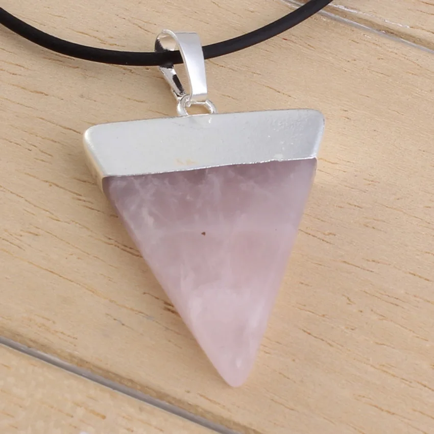 1 шт треугольная подвеска посеребренные пурпурные аметисты розовый кварцевый кристалл прозрачный кристалл натуральный камень минималистичные ювелирные изделия - Окраска металла: rose pink quartzs