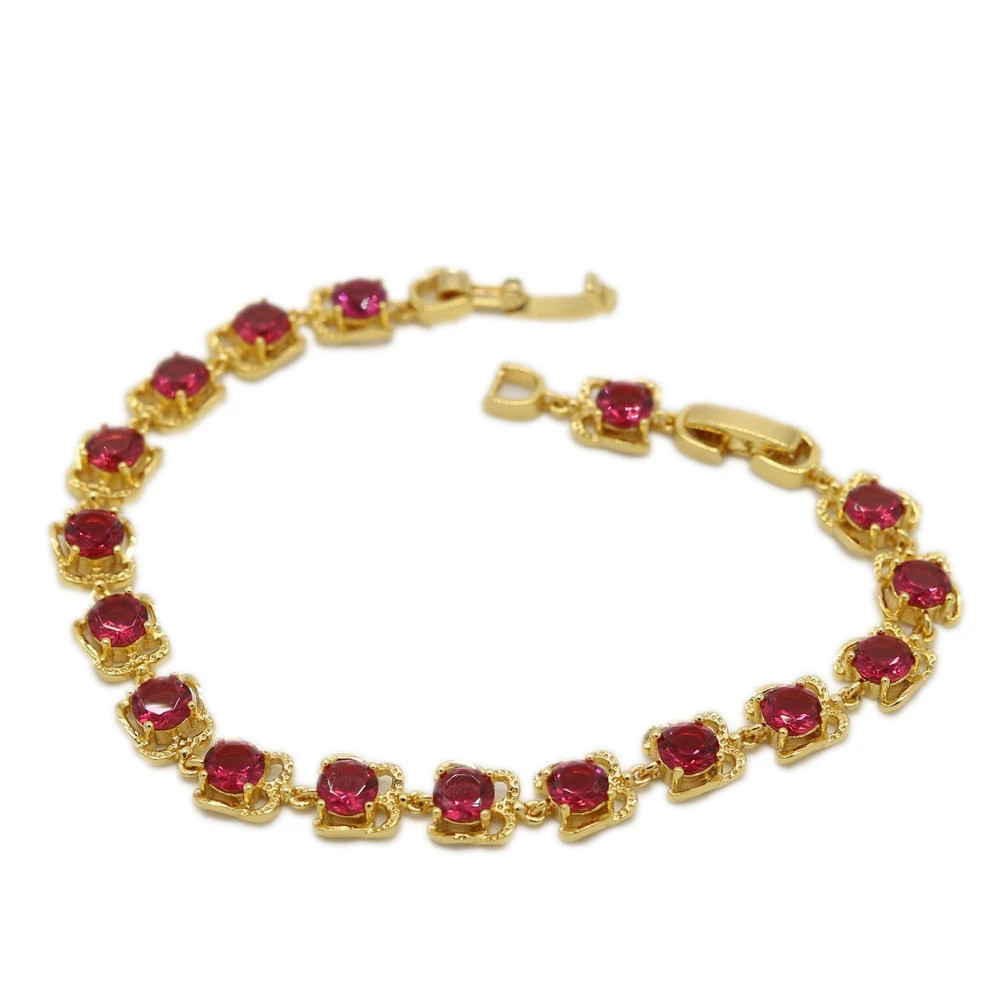 

Exquisite Red Zircon Bracelet Yellow Gold Filled School Girl Beautiful Bracelet Wrist Chain Gift