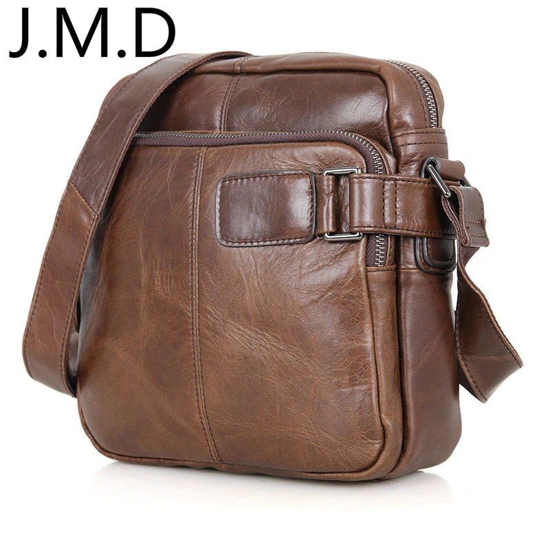 J.M.D 100 Genuine Vintage Leather Messenger Bags For Men Dark Brown Shoulder Bag Handbags Purse