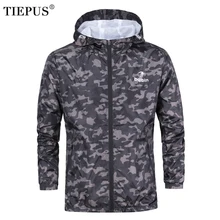

TIEPUS 2018 Spring Autumn Mens Casual Camouflage Hoodie Jacket Men Waterproof Clothes Men's Windbreaker Coat Male Outwear