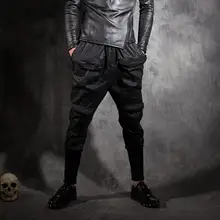 Луч лоскутное Штаны мужские повседневные брюки мужской личности декоративные карманы тонкие мужские обтягивающие штаны черный pantalones hombre