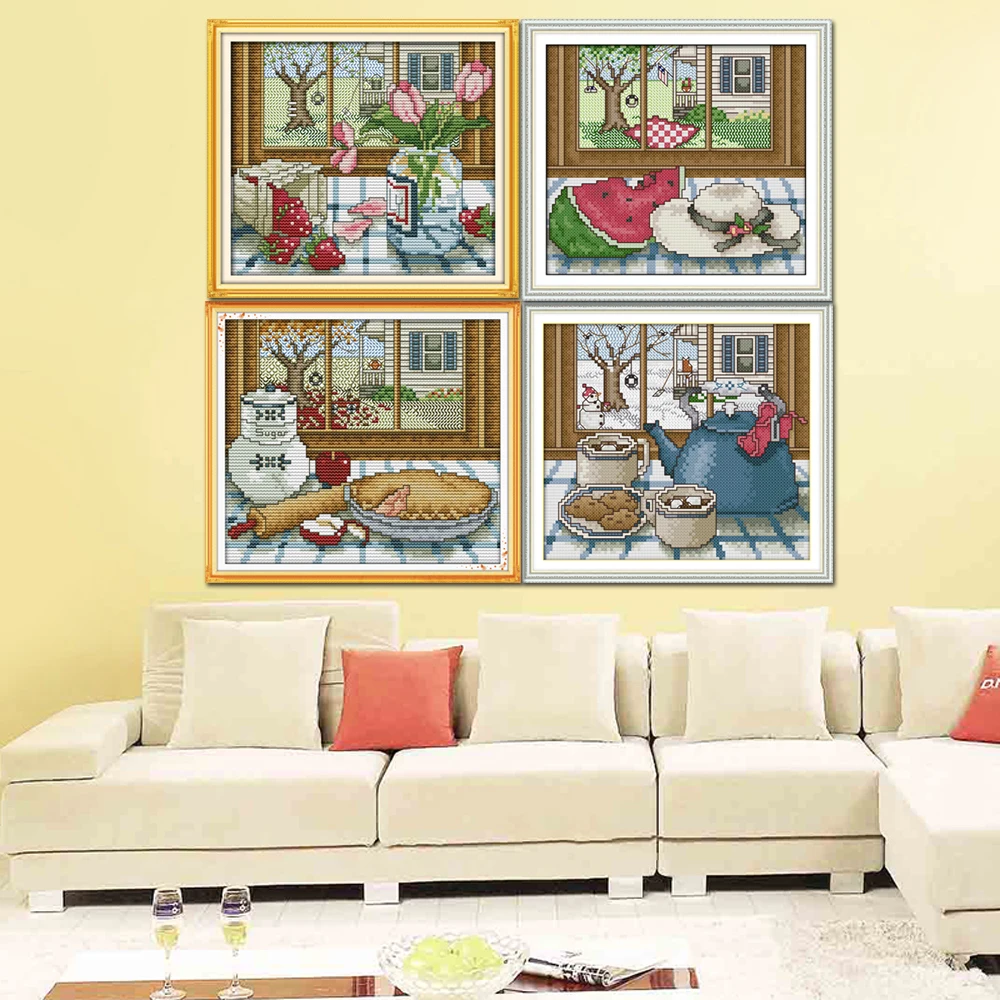 Joy Sunday Outside Window Cross Stitch Home Decor Four Seasons F497 F498 F499 F500