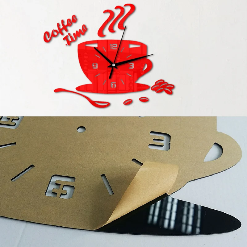 3D DIY Acrylic Watch Wall Clocks Coffee Timeclock Cup Shape Wall Sticker Hollow Numeral Clock For Kitchen Home Decoration