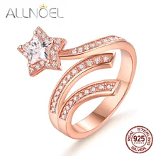 ALLNOEL, новинка, настоящее 925 пробы, серебряные кольца для женщин, циркониевое кольцо с бриллиантами, метеоритный дождь, 2 цвета, Золотое свадебное ювелирное изделие