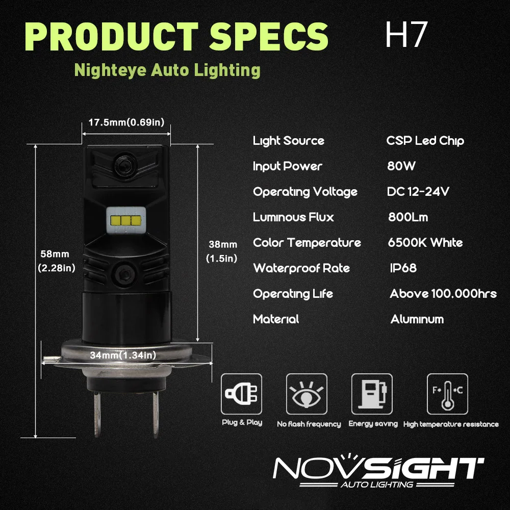 Novsight H4 H7 H1 9005 9006 H3 светодиодный головной светильник 80W 800LM Автомобильный светодиодный Противотуманные фары Дневные Фары Светильник лампы 6500K 12V CSP авто светодиодный H11 противотуманная фара