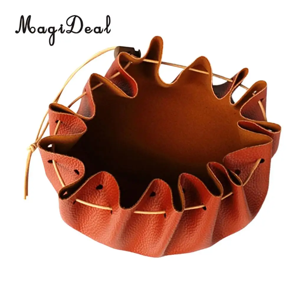 

MagiDeal 15" Adjustable PU Leather Drawstring Storage Bag Outdoor Camping Foraging Tinder Possibles Utility Pouch (Brown)