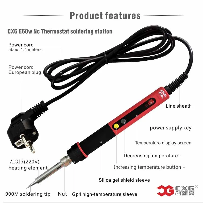 CXG E60WT  Electric Soldering iron LED Digital Adjustable Temperature EU plug Welding Solder Station Heat Pencil Soldering iron (1)