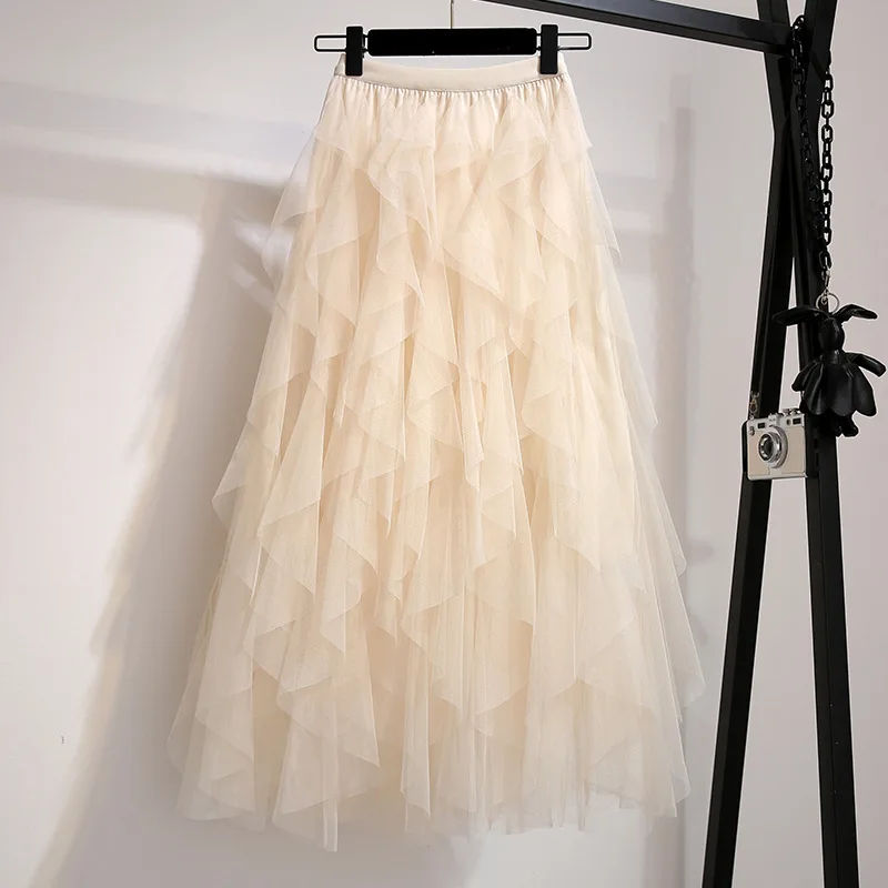 Эластичная талия пачка Женская плиссированная летняя юбка из прозрачной ткани Женская шикарная необычная Свадебная юбка Нижняя юбка для женщин - Цвет: Apricot