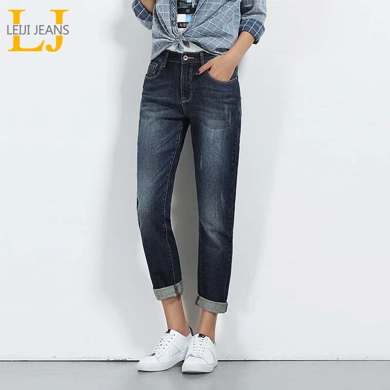 Женские прямые джинсы LEIJIJEANS полной длины со средней посадкой &quotрваные&quot с