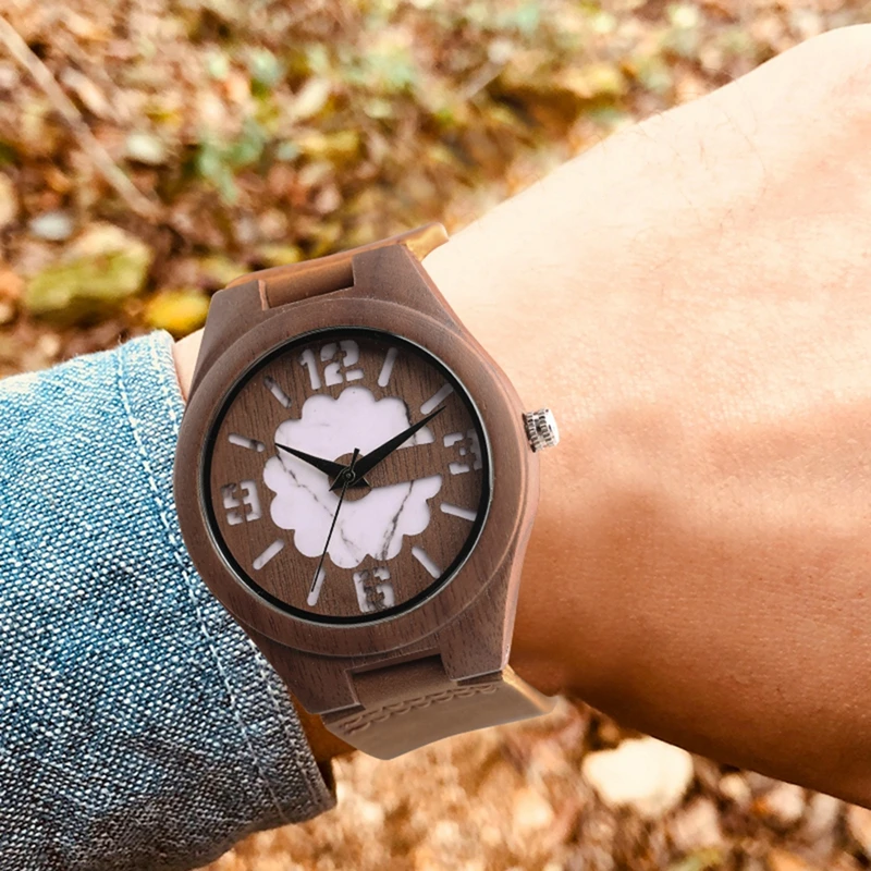 Top Gifts Wooden Watches for Men Vintage Coffee Unique Marble Dial Men's Watch Zebra Wood Green Quartz Analog Watch Reloj Hombre 2018 (26)