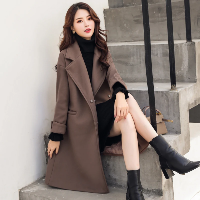 

Fitaylor Autumn Winter Women Woolen Coats OL Casual Jackets Long Sleeve Blazer Outwear Female Elegant Wool Double Breasted Coat