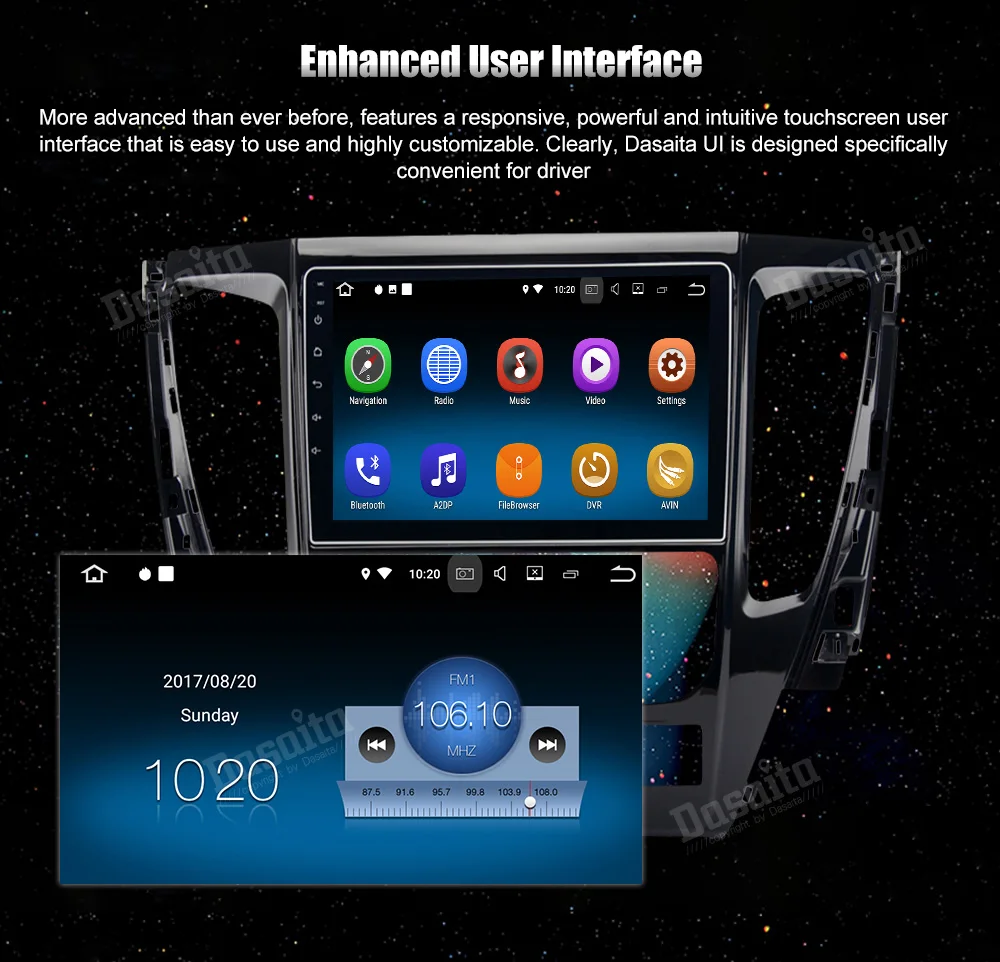 Excellent Dasaita 9" Android 8.1 Car GPS Player Navi for Mitsubishi Pajero Sport 2017 with 2G+16G Quad Core No DVD Radio Multimedia 9