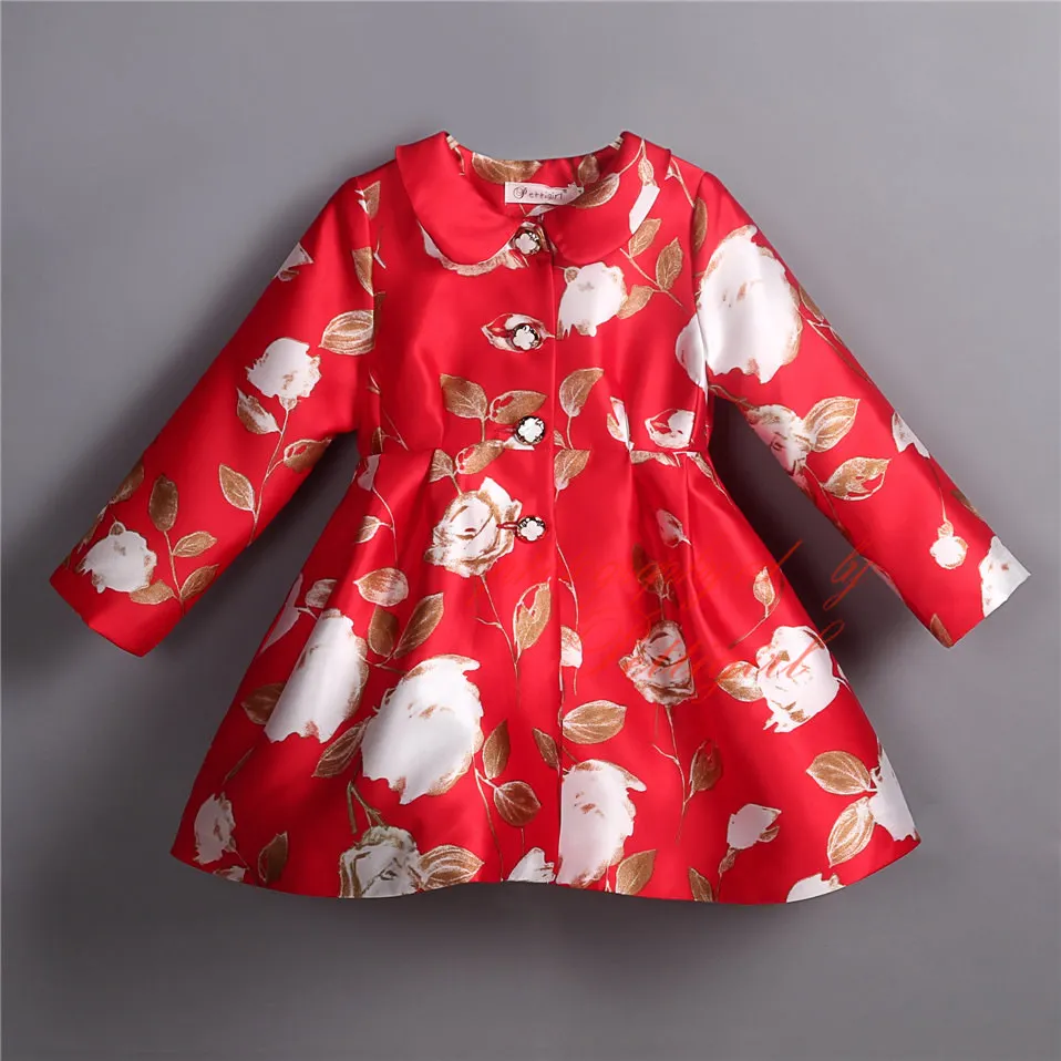 Pettigirl/Новинка; сезон весна-осень; красная куртка для девочек с изящными пуговицами; Верхняя одежда с цветочным рисунком для малышей; Изысканная детская одежда на Рождество - Цвет: Красный
