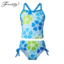 Летний купальник для девочки бикини Цветочные Печатные купальники топы с галстуком боковая нижняя часть Детские костюмы для плавания