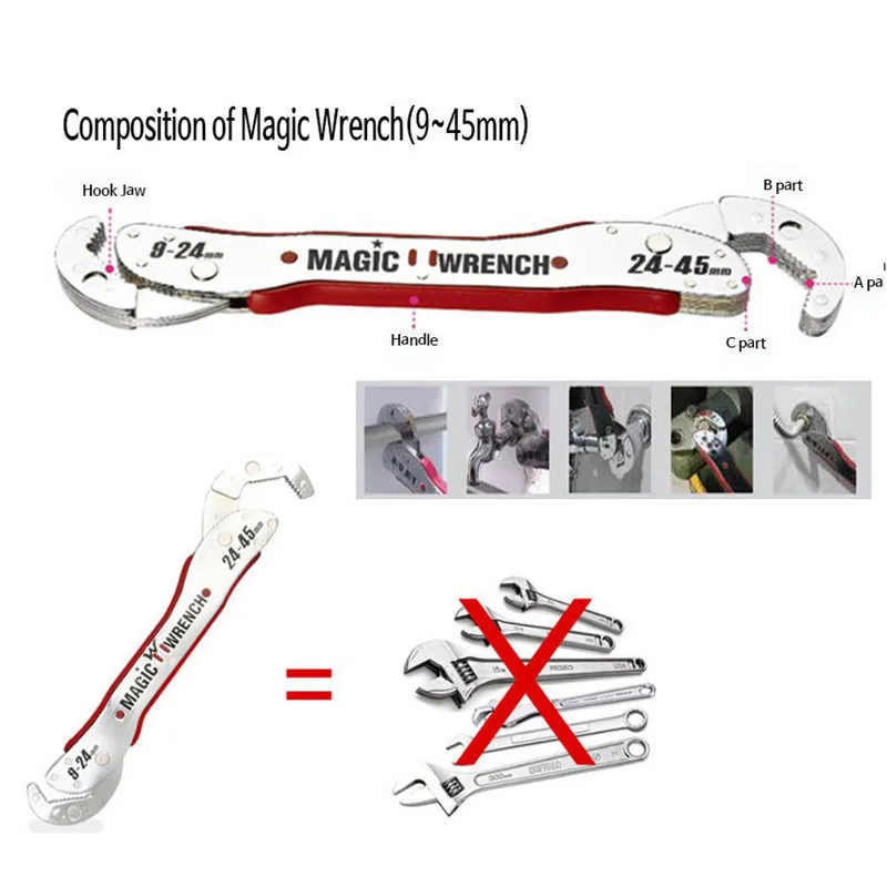 PEGASI 9~ 45 мм магический Регулируемый Многофункциональный волшебный ключ Тип крюка гаечный ключ универсальные ручные инструменты