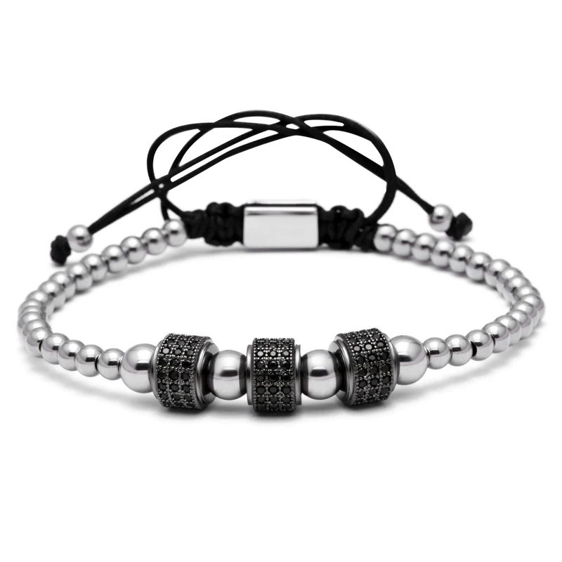 Mcllroy New Arrival Men Bracelets,316L Titanium Steel Beads Pave Setting CZ Ball Briading Connector Macrame Bracelet Men