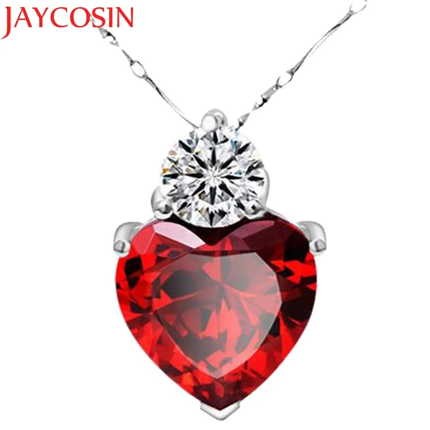 

Necklaces 925 Silver Red Garnet Heart Crystal Pendant Necklace Valentine Gift long necklace 0713