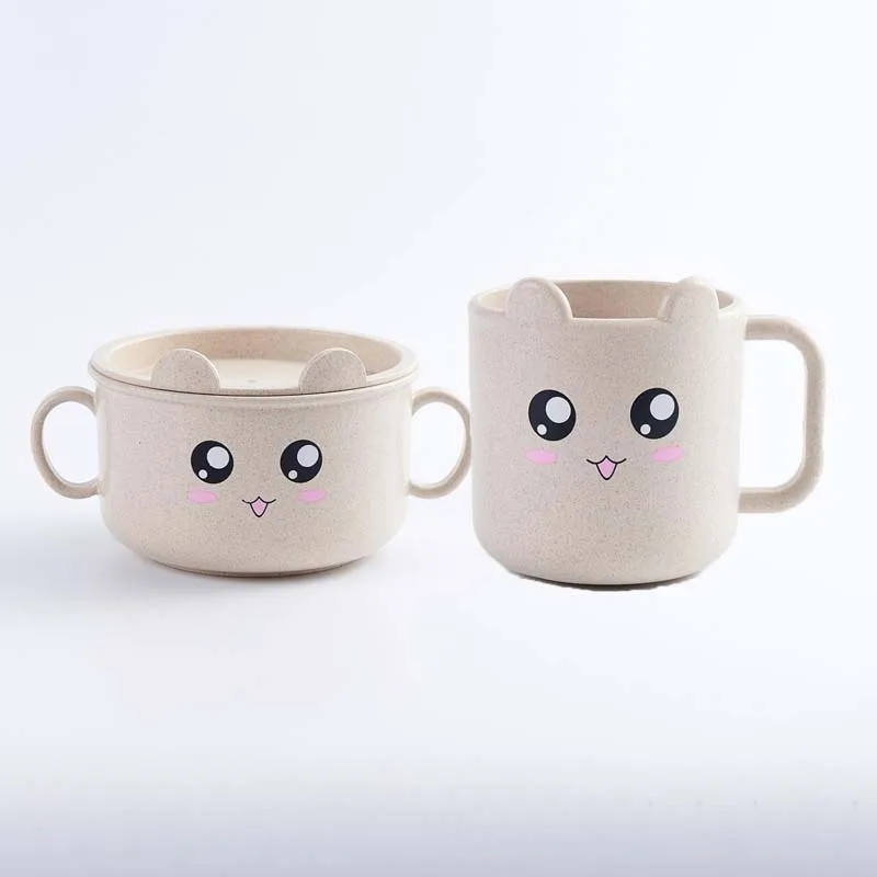 

2Pcs Cartoon Baby Dining Plate Food Set Lovely Panda Baby Dish Children Rice Bowl Plate Training Feeding Bowl Cup Set