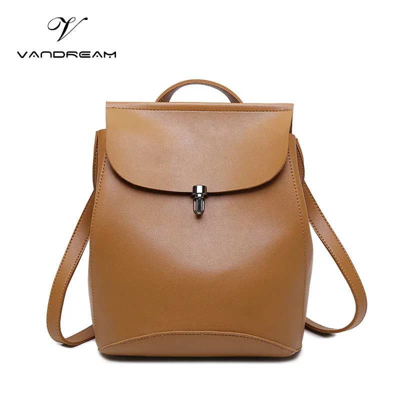 2017 High Quality Fashion Women Men Backpack PU Leather Solid Brown School Bag Teenagers Girls Top