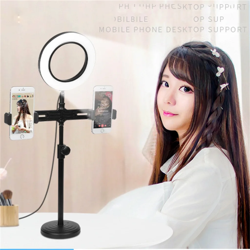 

Dual mobile phone live fill bracket Universal Stand With LED Fill Light Multi-Angle Adjustable Holder For tiktok Twitter live