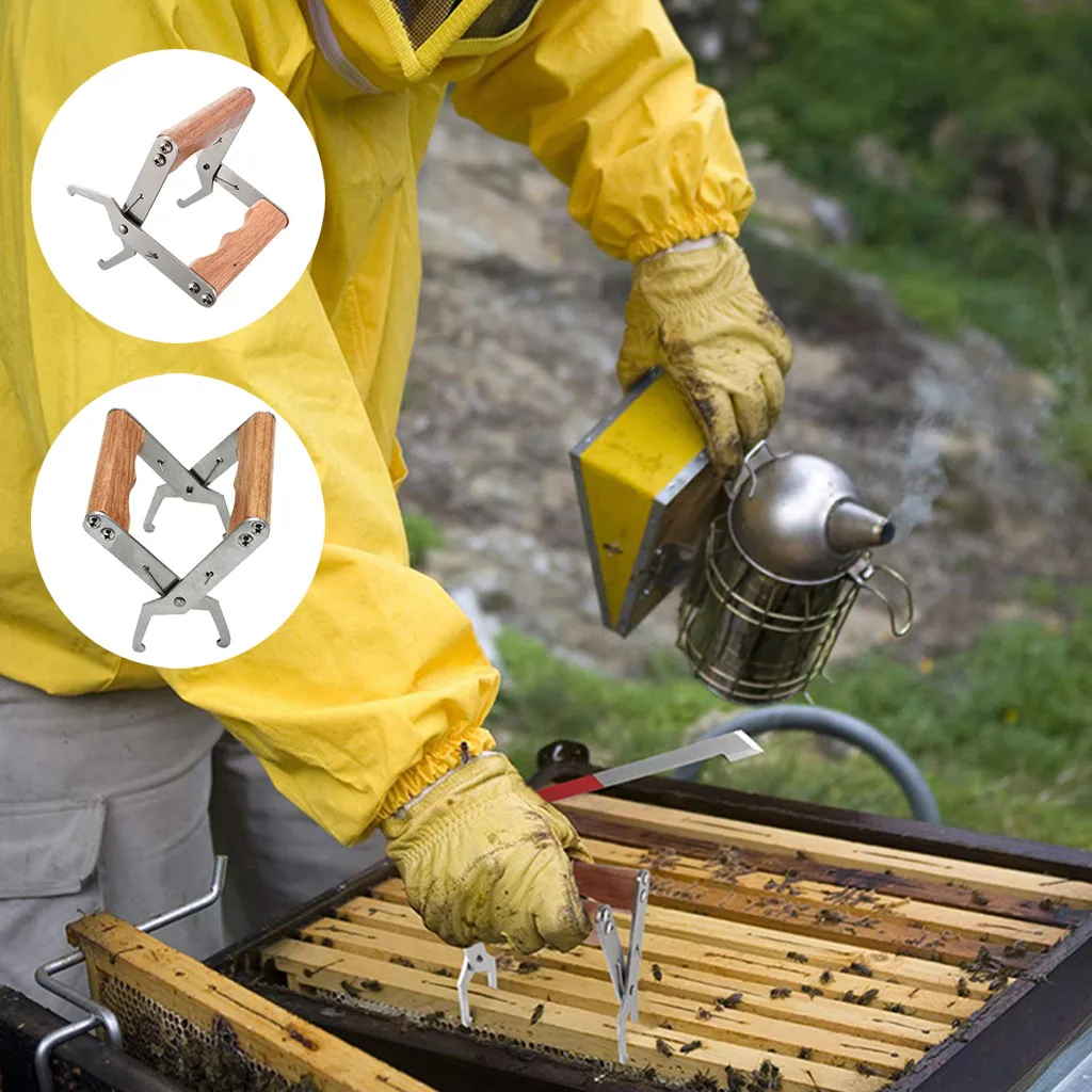 

nless Steel Bee Tool Nest Box Jig Beehive Equipment Beekeeping Nest Box Clip Creative Wooden Handle Convenient durable use 2
